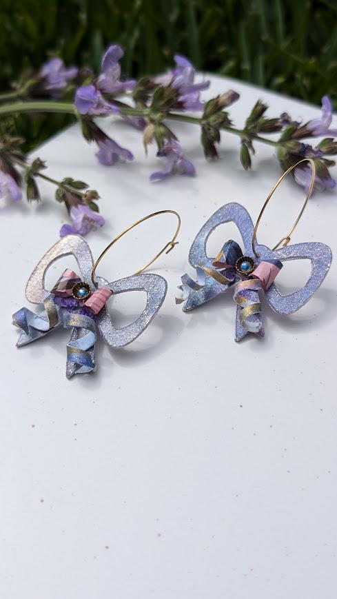 Gold Hoop Origami Bow Earrings