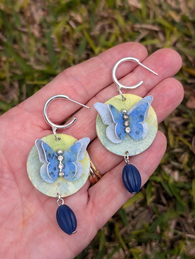 Watercolour Butterfly Half Hoop Earrings