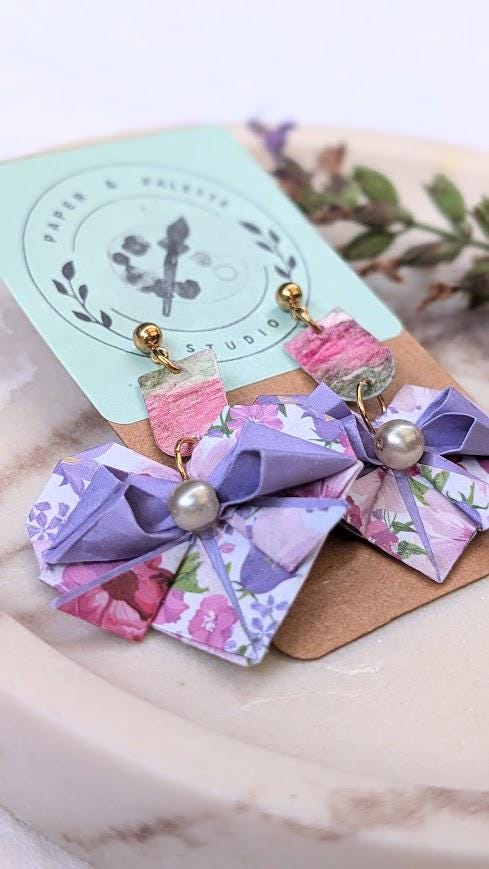 Purple Floral Origami Earring