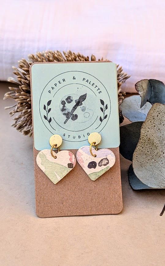 Pastel Watercolour Paper Earrings – Gold Bead Dangles | Eco-Friendly & Lightweight