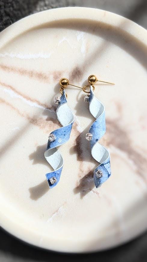 Hand Painted Paper Spiral Earrings