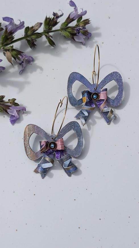 Gold Hoop Origami Bow Earrings