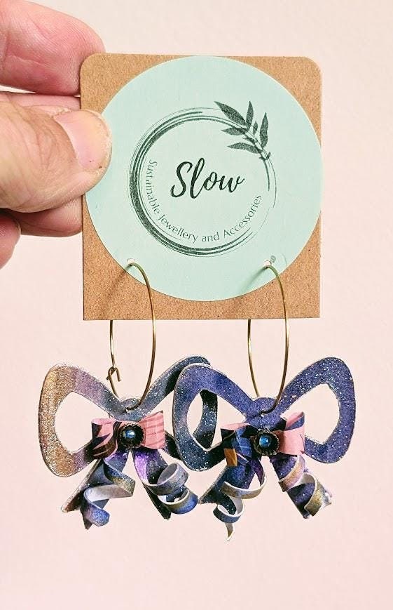 Gold Hoop Origami Bow Earrings