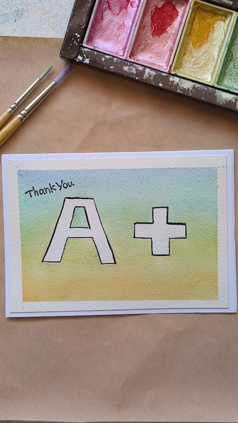 Set of 4 Hand made Hand Painted Thank You Cards Teacher Educator Coach Trainer Gift