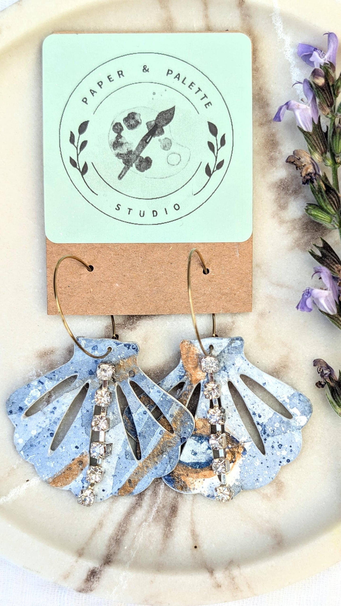 Seashell Hoop Earrings with Diamante Accents