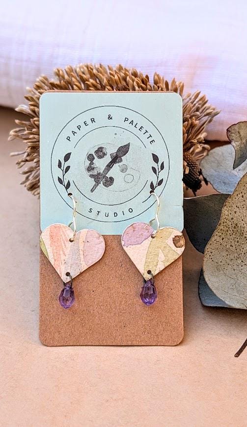Pastel Watercolour Paper Earrings – Gold Bead Dangles | Eco-Friendly & Lightweight