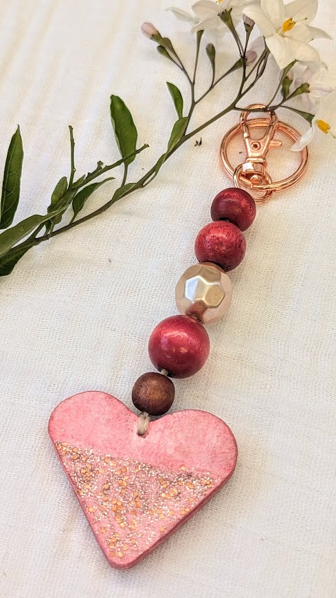 Carry My Heart Keyring – Hand-Painted Paper Heart with Beaded Details | Sustainable Keepsake