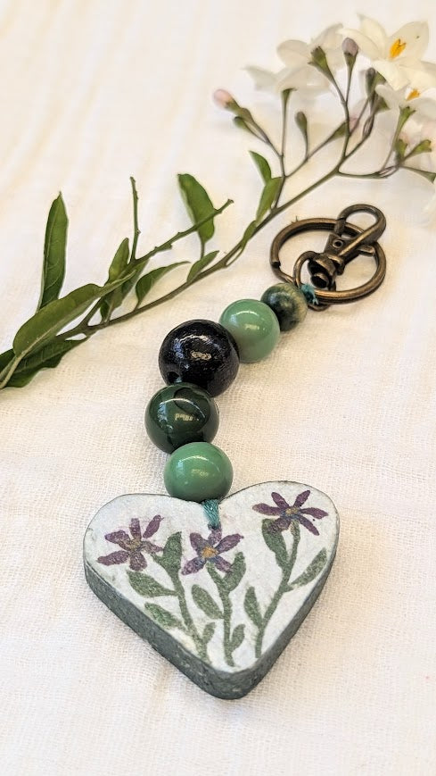 Carry My Heart Keyring – Hand-Painted Paper Heart with Beaded Details | Sustainable Keepsake