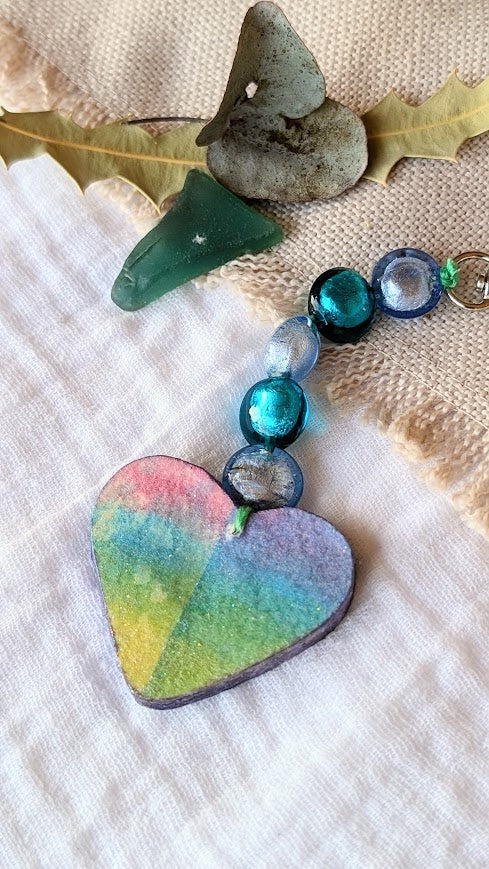 Carry My Heart Keyring – Hand-Painted Paper Heart with Beaded Details | Sustainable Keepsake