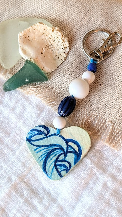 Carry My Heart Keyring – Hand-Painted Paper Heart with Beaded Details | Sustainable Keepsake