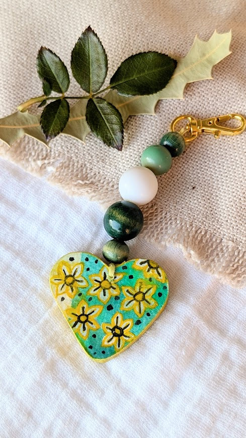 Carry My Heart Keyring – Hand-Painted Paper Heart with Beaded Details | Sustainable Keepsake
