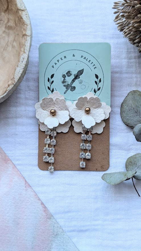 Botanical Bloom & Diamanté Drop Earrings – Elegant Handmade Bridal Jewellery