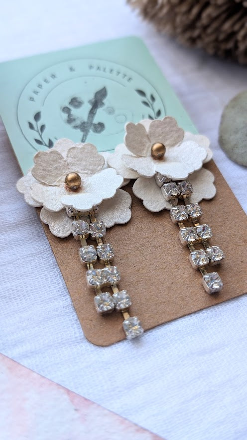 Botanical Bloom & Diamanté Drop Earrings – Elegant Handmade Bridal Jewellery