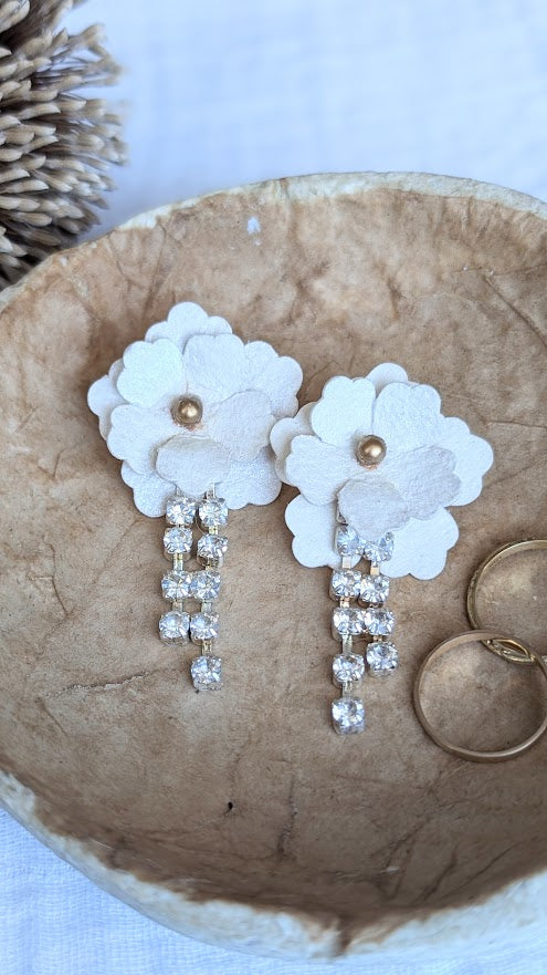 Botanical Bloom & Diamanté Drop Earrings – Elegant Handmade Bridal Jewellery