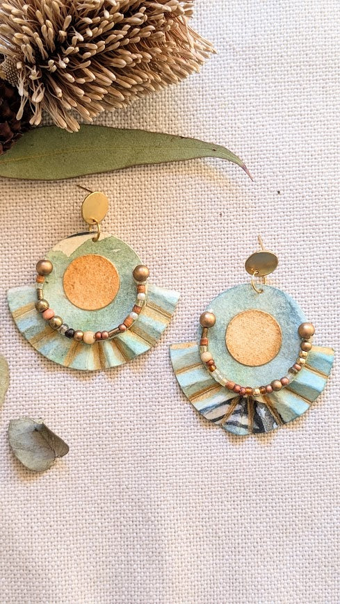 Mariposa Collection - Sustainable Statement Earrings – Handcrafted Paper Fan with Beaded Detail