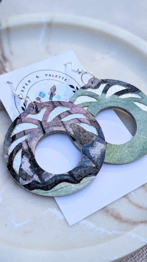 Hand-Painted Paper Circle Earrings – Botanical Cut-out Design – Lightweight & Eco-Friendly – Mariposa Collection