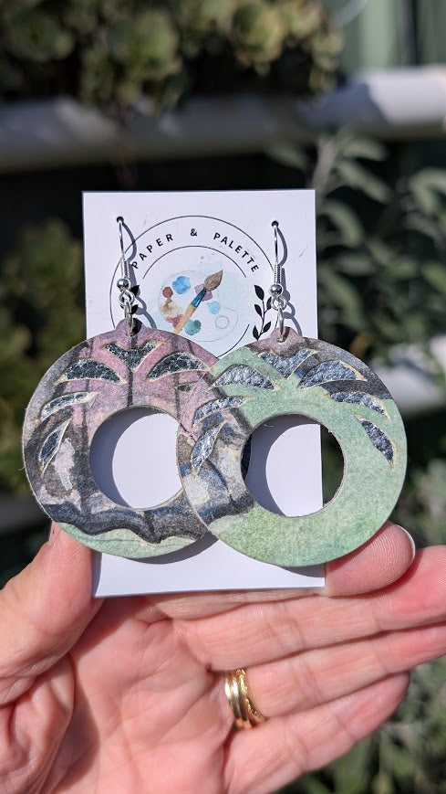 Hand-Painted Paper Circle Earrings – Botanical Cut-out Design – Lightweight & Eco-Friendly – Mariposa Collection