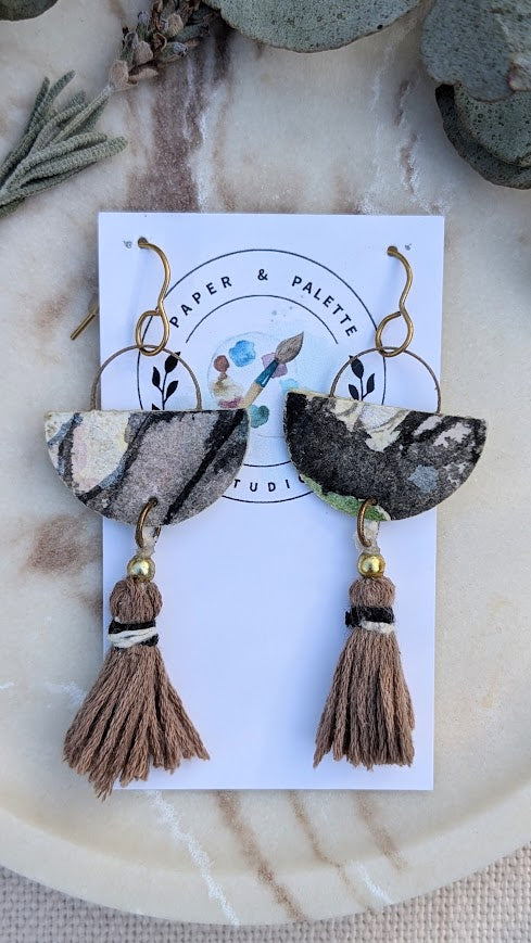 Handcrafted Paper & Tassel Lightweight Statement Earrings - Mariposa Collection