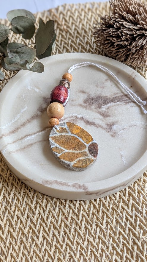 Handmade Paper Clay Essential Oil Diffuser – Botanical & Geometric Designs with Beads – Eco-Friendly Car or Wardrobe Freshener
