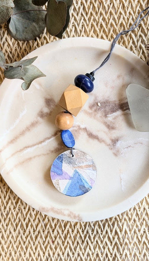 Handmade Paper Clay Essential Oil Diffuser – Botanical & Geometric Designs with Beads – Eco-Friendly Car or Wardrobe Freshener