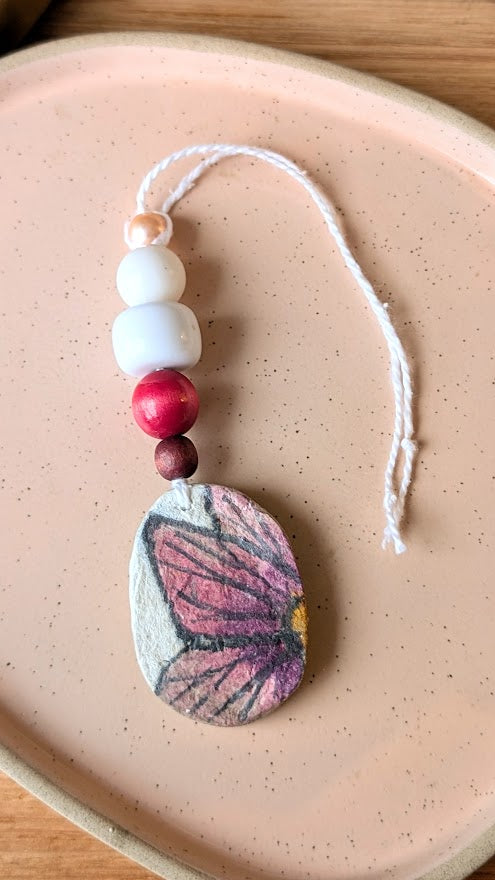 Handmade Paper Clay Essential Oil Diffuser – Botanical & Geometric Designs with Beads – Eco-Friendly Car or Wardrobe Freshener