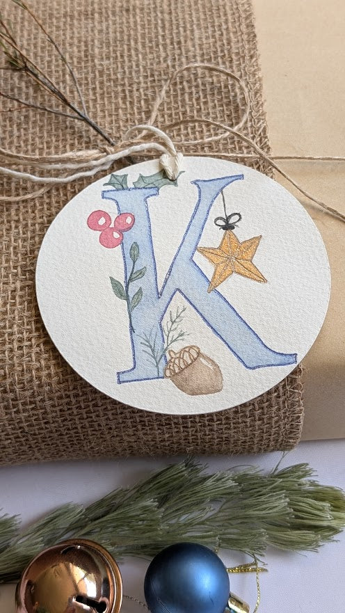 Hand-Painted Custom Personalised Single Initial Christmas Tag