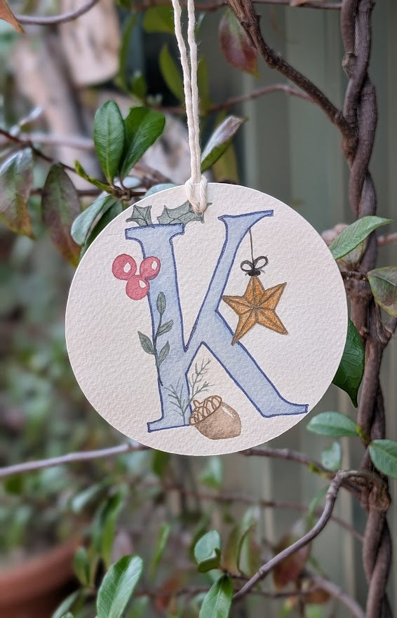 Hand-Painted Custom Personalised Single Initial Christmas Tag