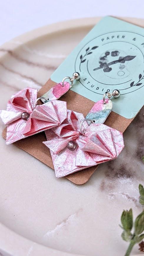 Pink Origami Heart Earring