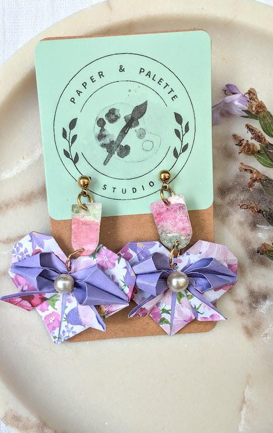 Purple Floral Origami Earring