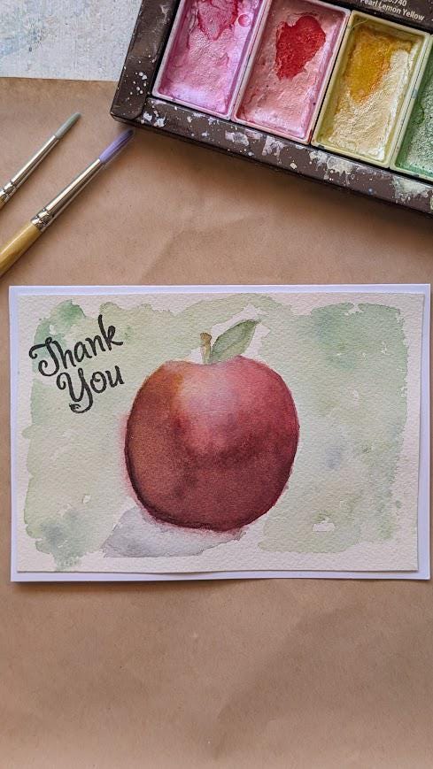 Set of 4 Hand made Hand Painted Thank You Cards Teacher Educator Coach Trainer Gift
