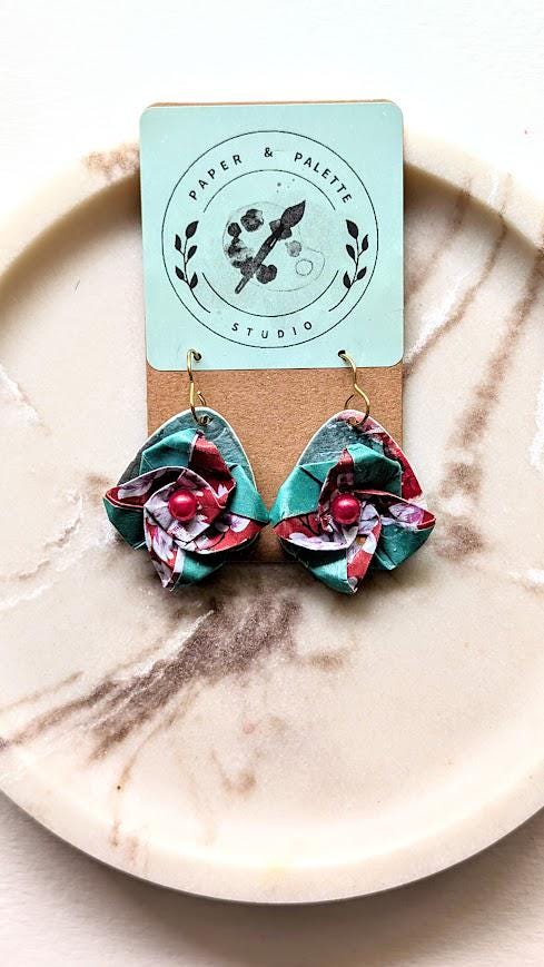 Origami Rose Paper Earrings