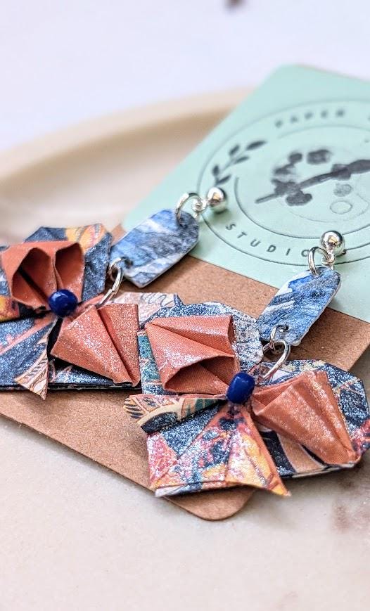 Orange Origami Heart Earring