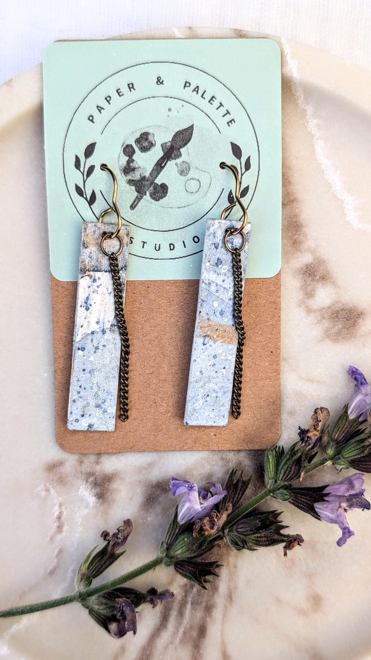 Abstract Art Dangle Earrings with Chain Detail