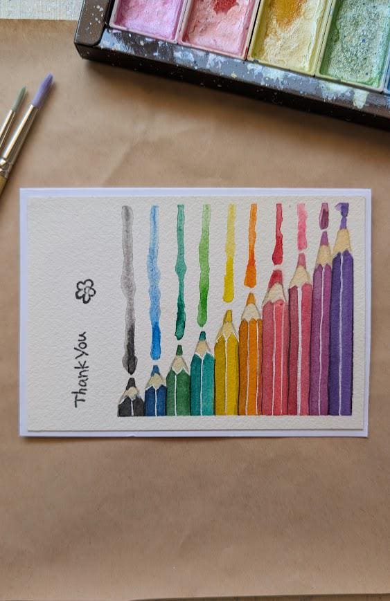 Set of 4 Hand made Hand Painted Thank You Cards Teacher Educator Coach Trainer Gift