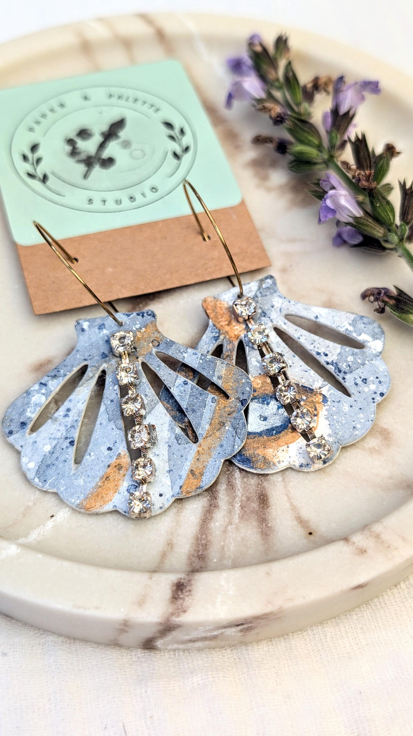 Seashell Hoop Earrings with Diamante Accents