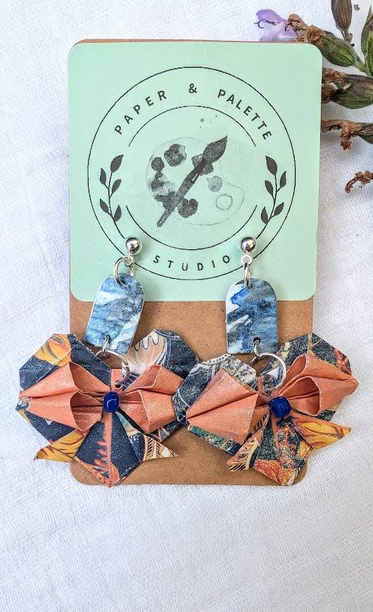 Orange Floral Heart Origami Earring