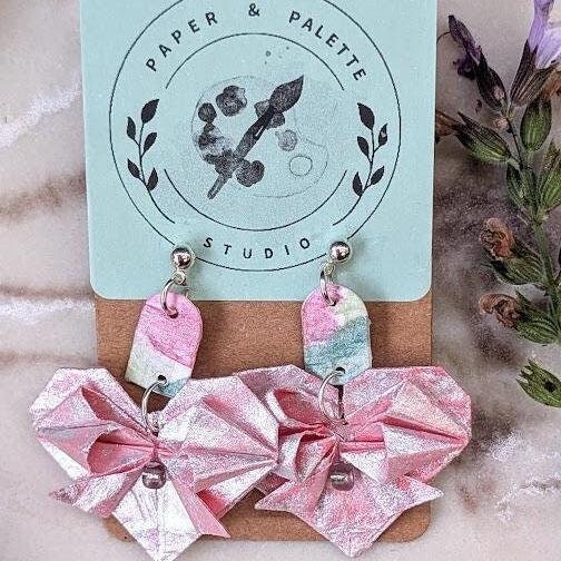 Pink Origami Heart Earring
