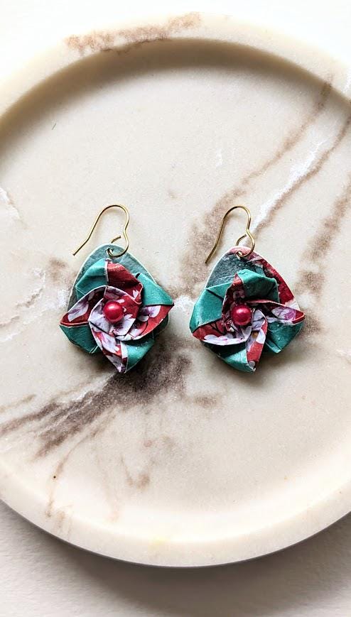 Origami Rose Paper Earrings