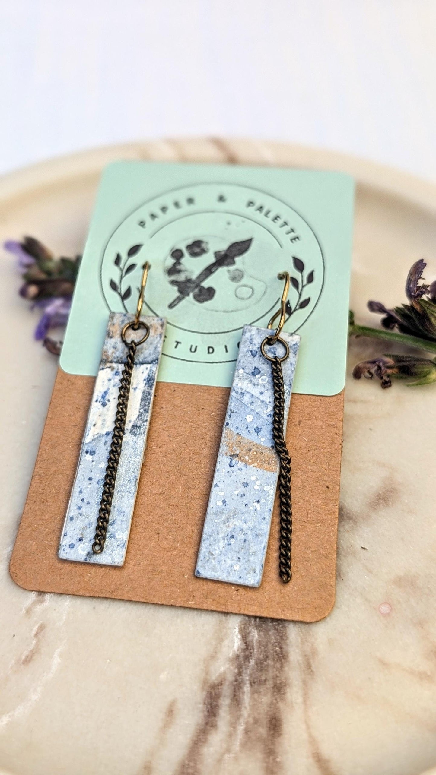 Abstract Art Dangle Earrings with Chain Detail