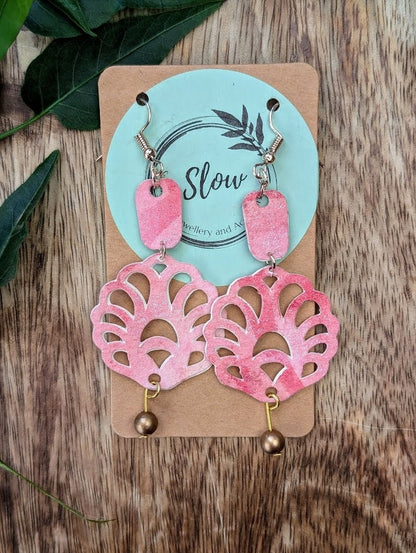 Pink Filigree Paper Earrings