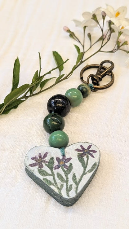 Carry My Heart Keyring – Hand-Painted Paper Heart with Beaded Details | Sustainable Keepsake