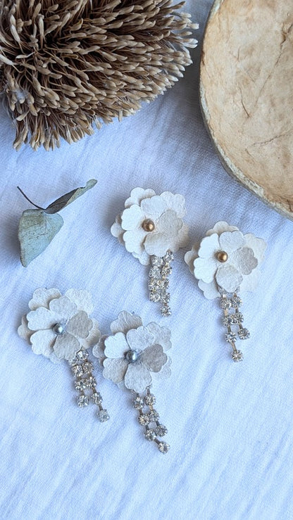 Botanical Bloom & Diamanté Drop Earrings – Elegant Handmade Bridal Jewellery