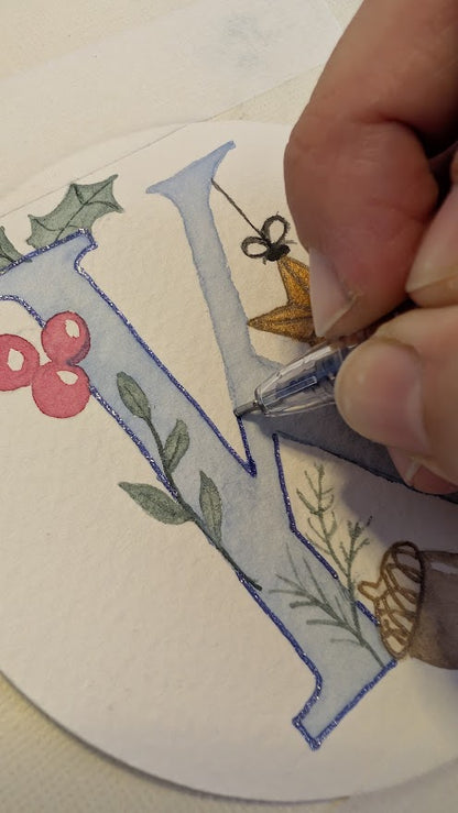 Hand-Painted Custom Personalised Single Initial Christmas Tag