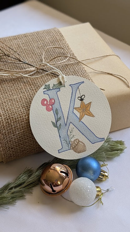 Hand-Painted Custom Personalised Single Initial Christmas Tag