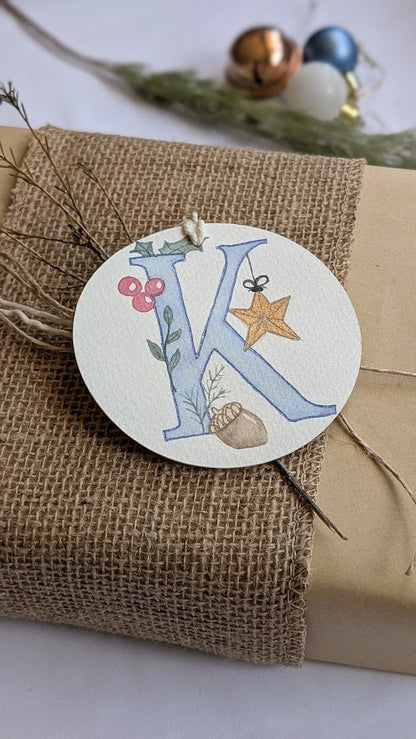 Hand-Painted Custom Personalised Single Initial Christmas Tag