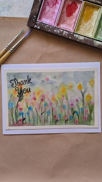 Set of 4 Hand made Hand Painted Thank You Cards Teacher Educator Coach Trainer Gift